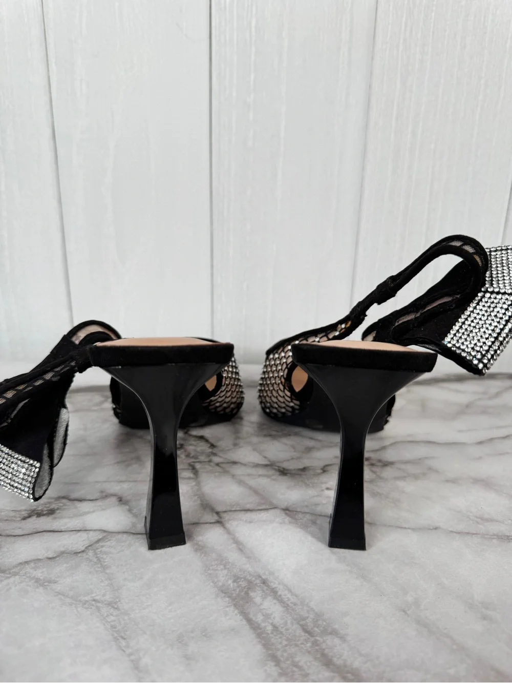 INC International Concepts Black Mesh Rhinestone Slingback Pumps